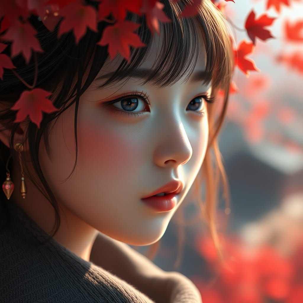 Korean Girl in Autumn Valley: 3D Anime Art