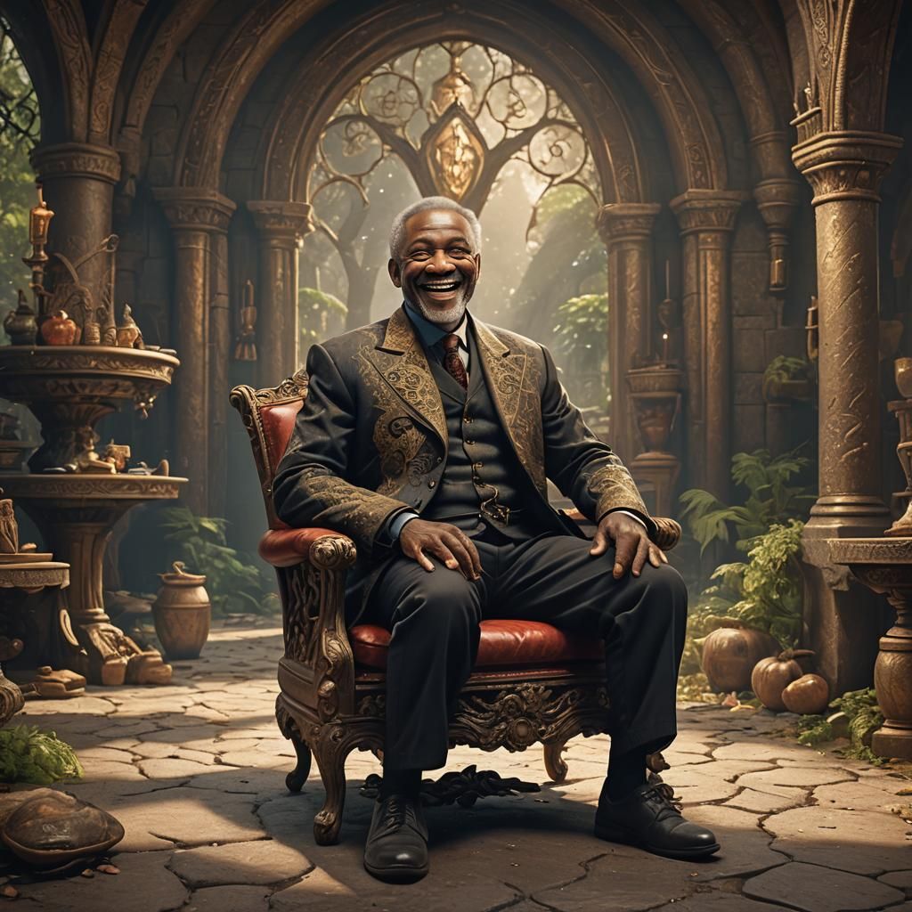 Smiling Elderly Man: Detailed Fantasy Concept Art