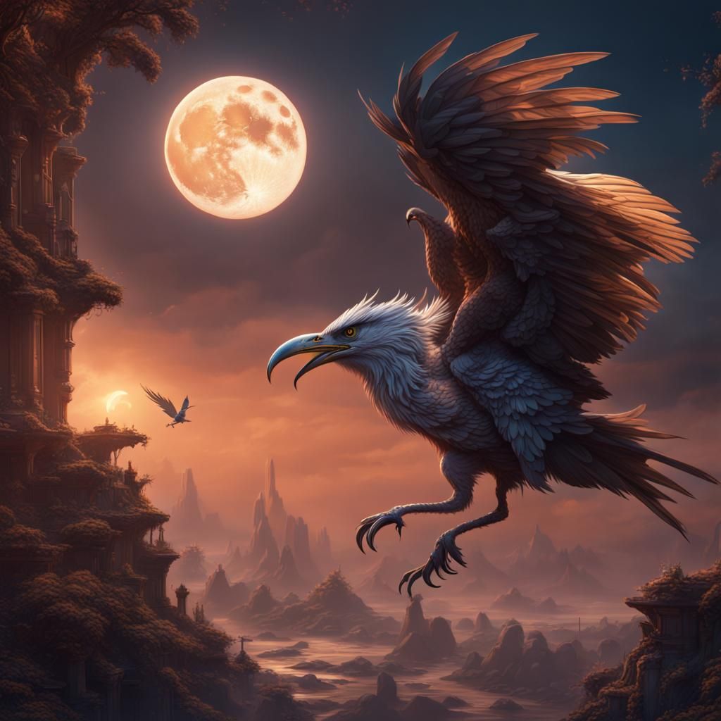 Giant Bird Steals the Moon: Fantasy Concept Art