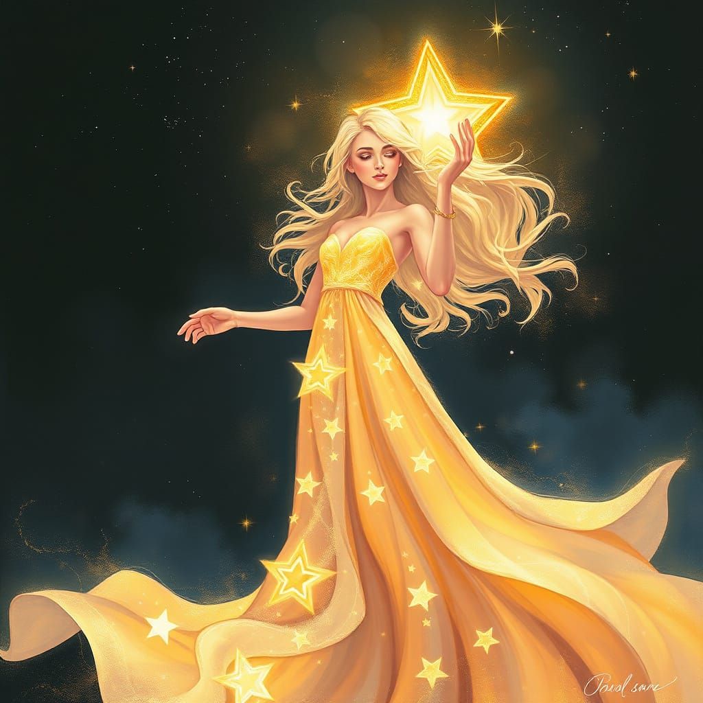 Majestic Female Star in Ethereal Glow, Romantic Style