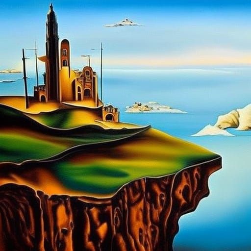 Surreal City on a Cliff, Salvador Dali Style