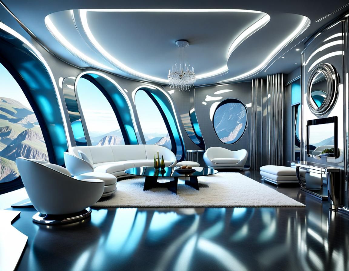 Futuristic Room with Metallic Steel Hues