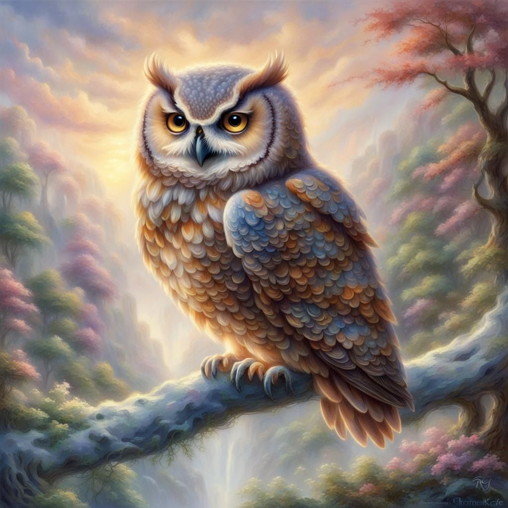 Ethereal Cute Owl in Fantasy Landscape