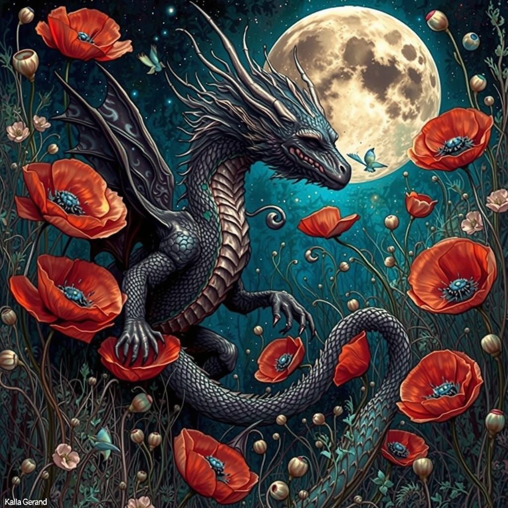 Fantasy Poppies Bloom in Dreamscapes of Dragons