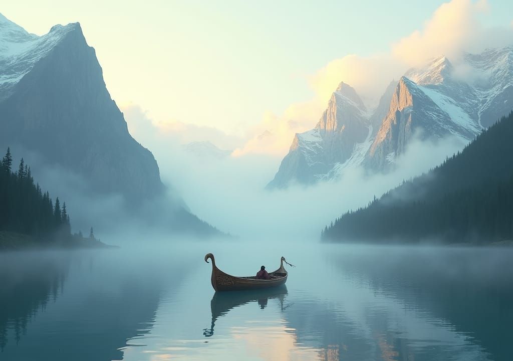 Middle-earth Mountain Lake Scene in a Fantasy Style