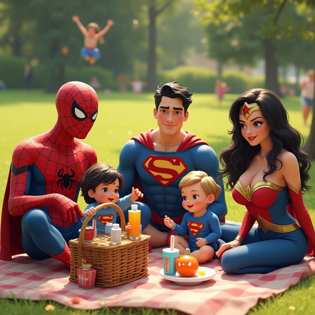 Superheroes Picnic in Park, Pixar Style