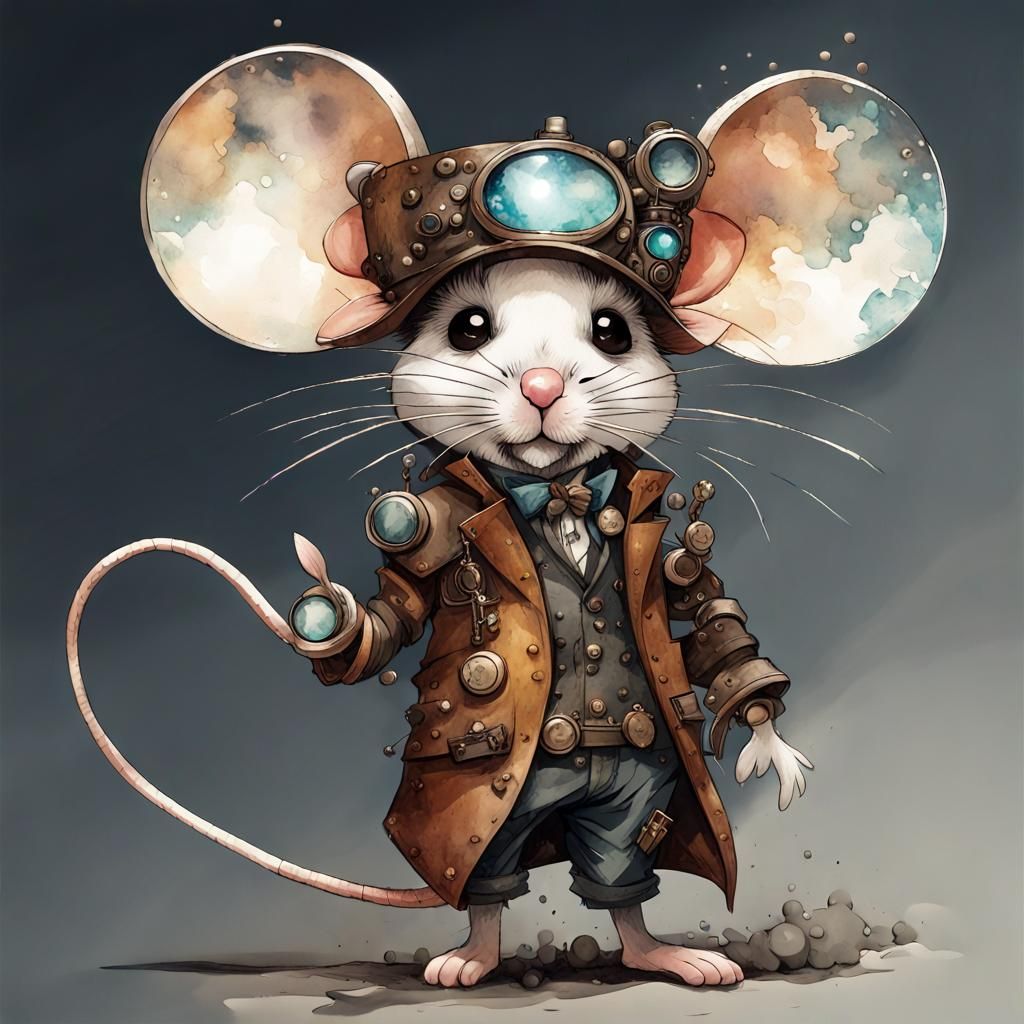Steampunk Anime Mouse in Watercolour Style