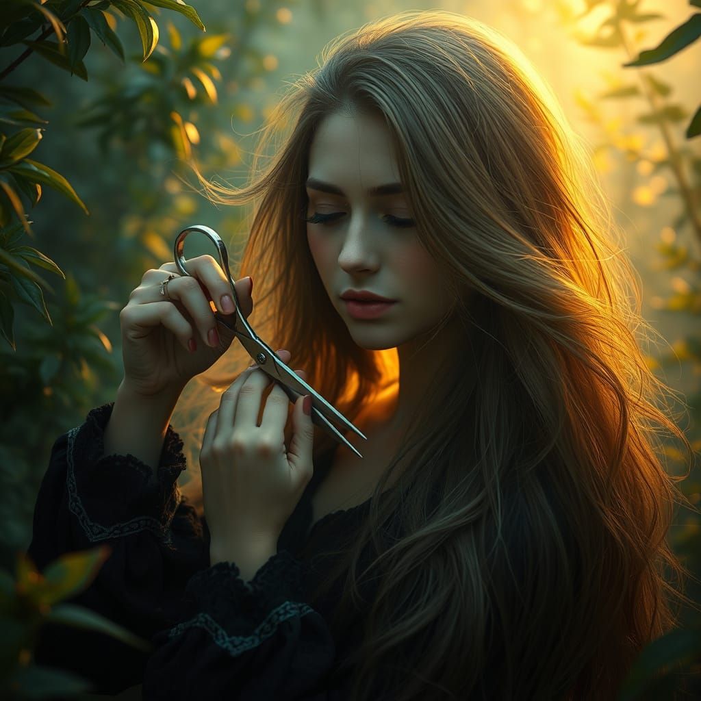 Mystical Haircut in a Dreamlike Landscape