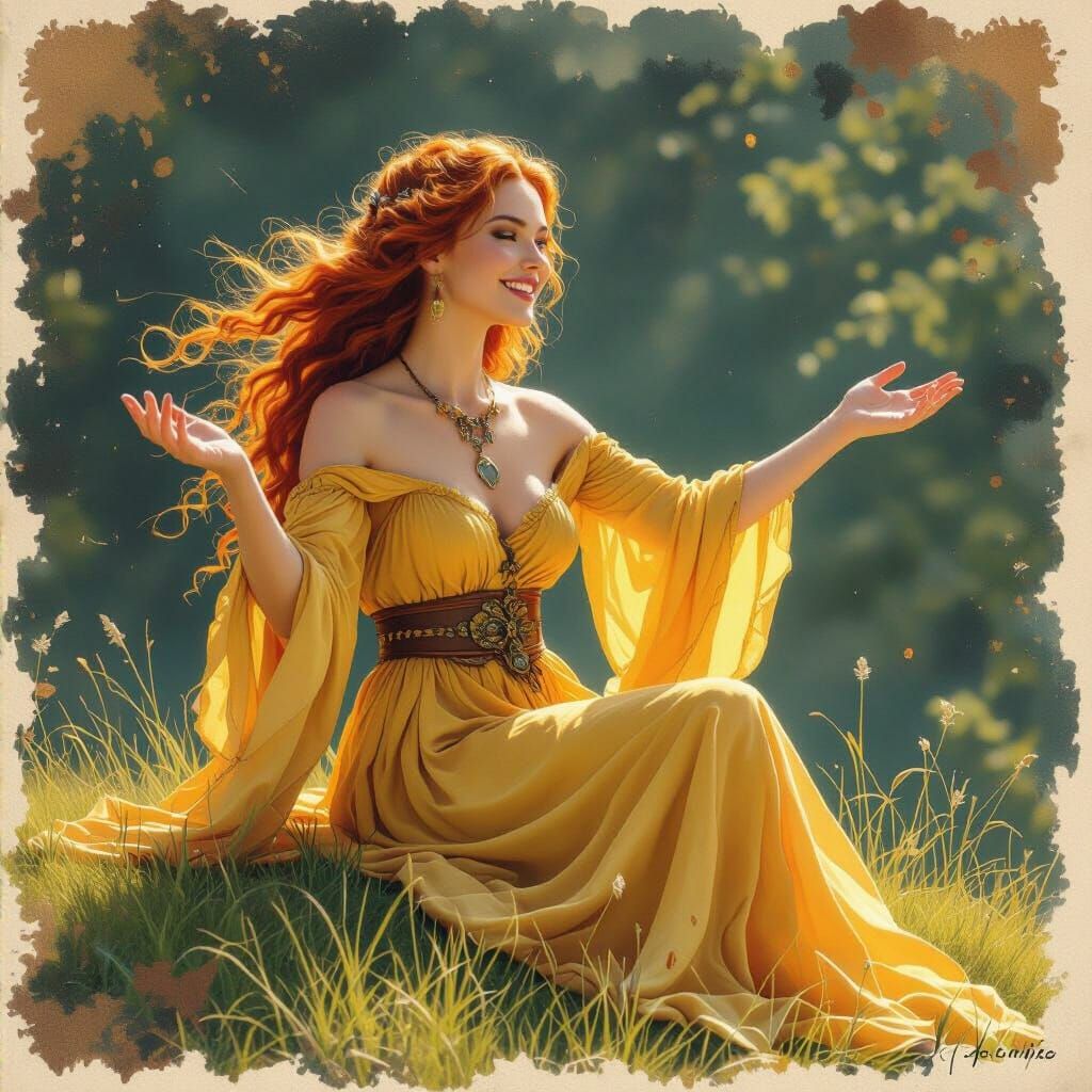 Norse Goddess Reaching for the Sky in Watercolor