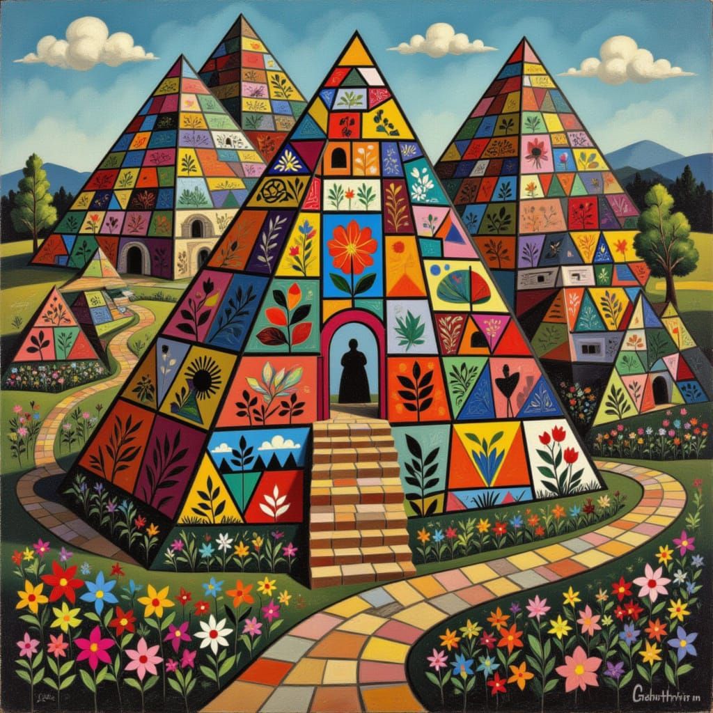 Abstract Geometric Garden with Dramatic Lighting