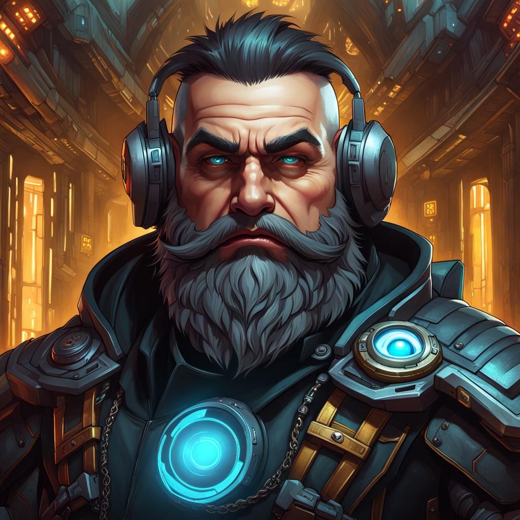 Cyberpunk Dwarf Fixer Portrait in Comic Art Style
