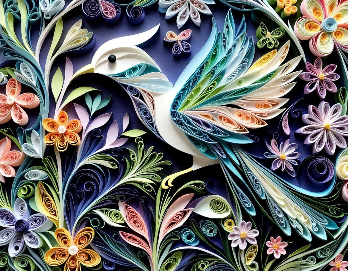 Bird in a Flower Garden: Paper Quilling Art