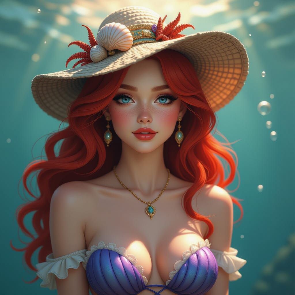 Mermaid with Seashell Hat in Dark Fantasy Style