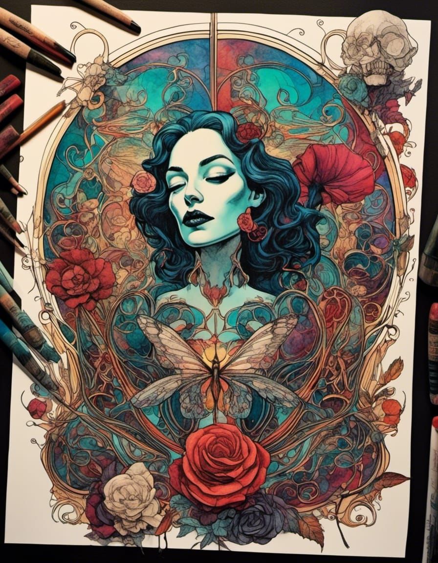 Dark Fantasy Cartoon with Symmetrical 3D Effect