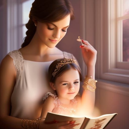 Mother and Daughter Reading, Classical Painting Style