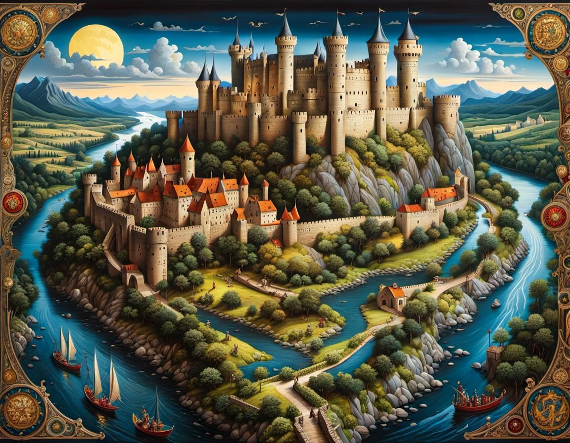 Medieval Castle Map in Comic Book Style