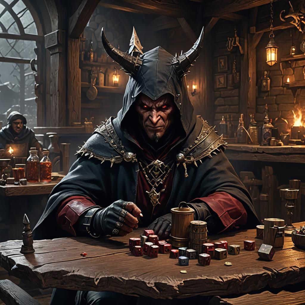 Devil Gambler in Dark Fantasy Tavern