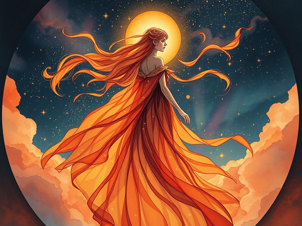 Celestial Being in Sunset Gown, Dreamlike Digital Art