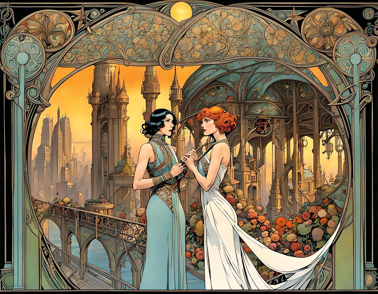 Comic Book Pages in Art Nouveau Style