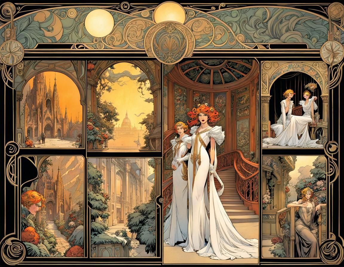 Art Nouveau Comic Book Mansion Illustration
