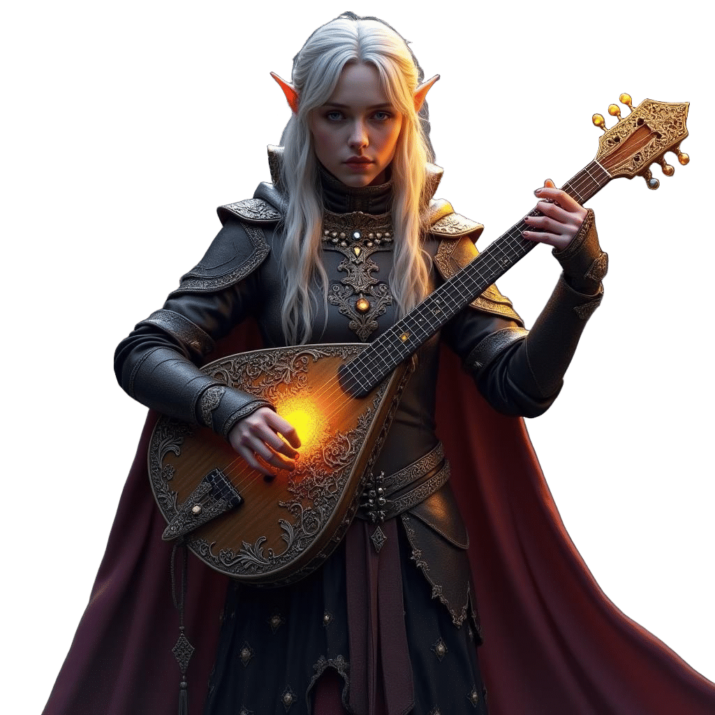 Half Elf Bard in Dark Fantasy Style