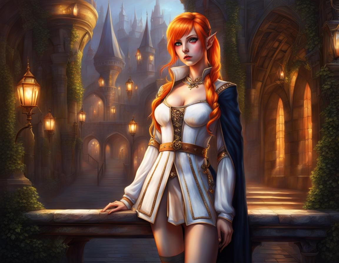 Fantasy Elf Portrait in Medieval City