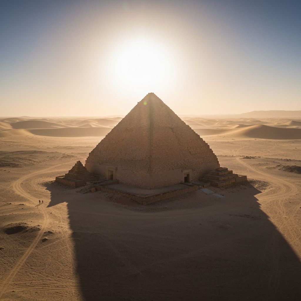 Surreal Pyramid in Desert Dunes