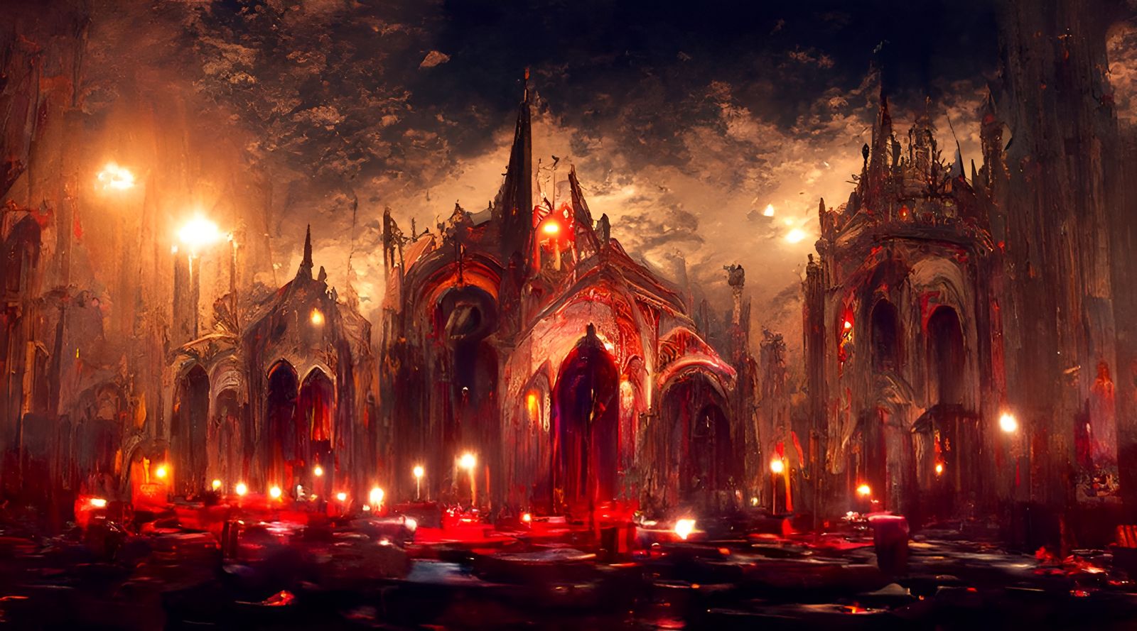 Elaborate Evil Cathedral at Night: Hyperdetailed Digital Pai...