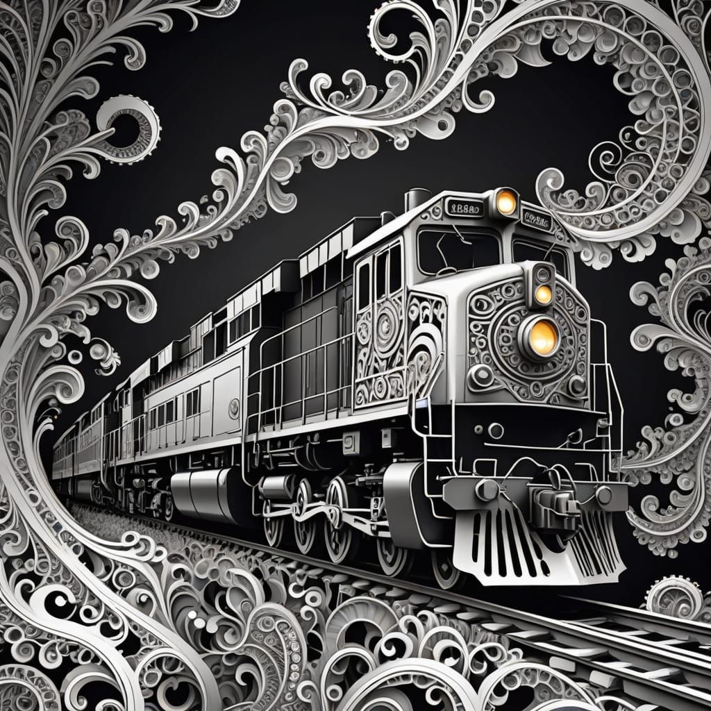 Fractal Train in Vibrant Abstract Vector Art
