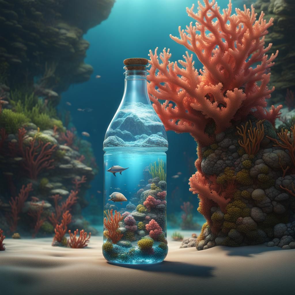 Island Coral Reef Inside a Water Bottle