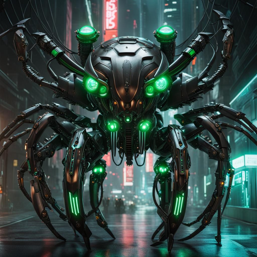 Cyberpunk Octopus Warrior in Futuristic Armor