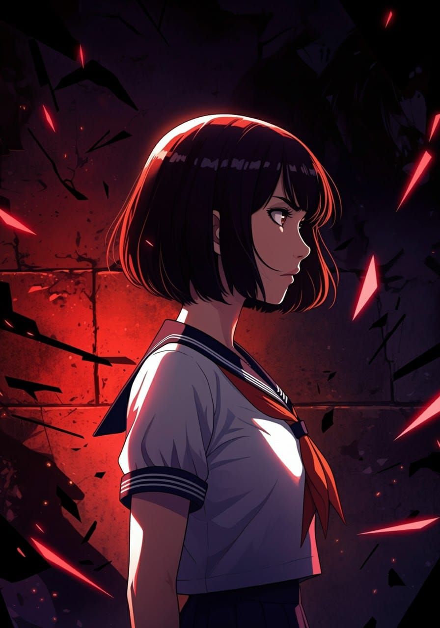 Gritty Anime Girl in Urban Setting