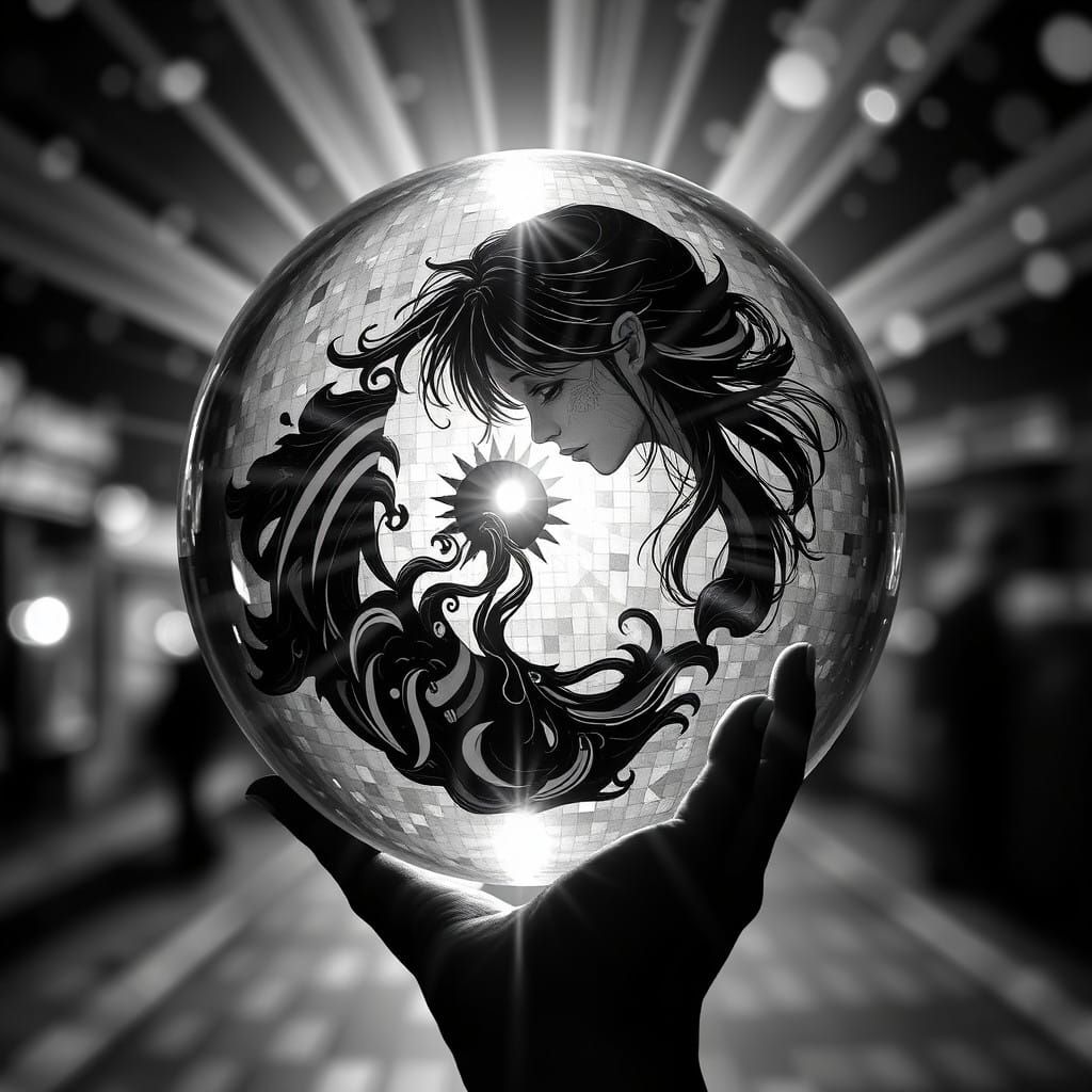 Hyperdetailed Street Art Mosaic Girl in Cosmic Yin Yang