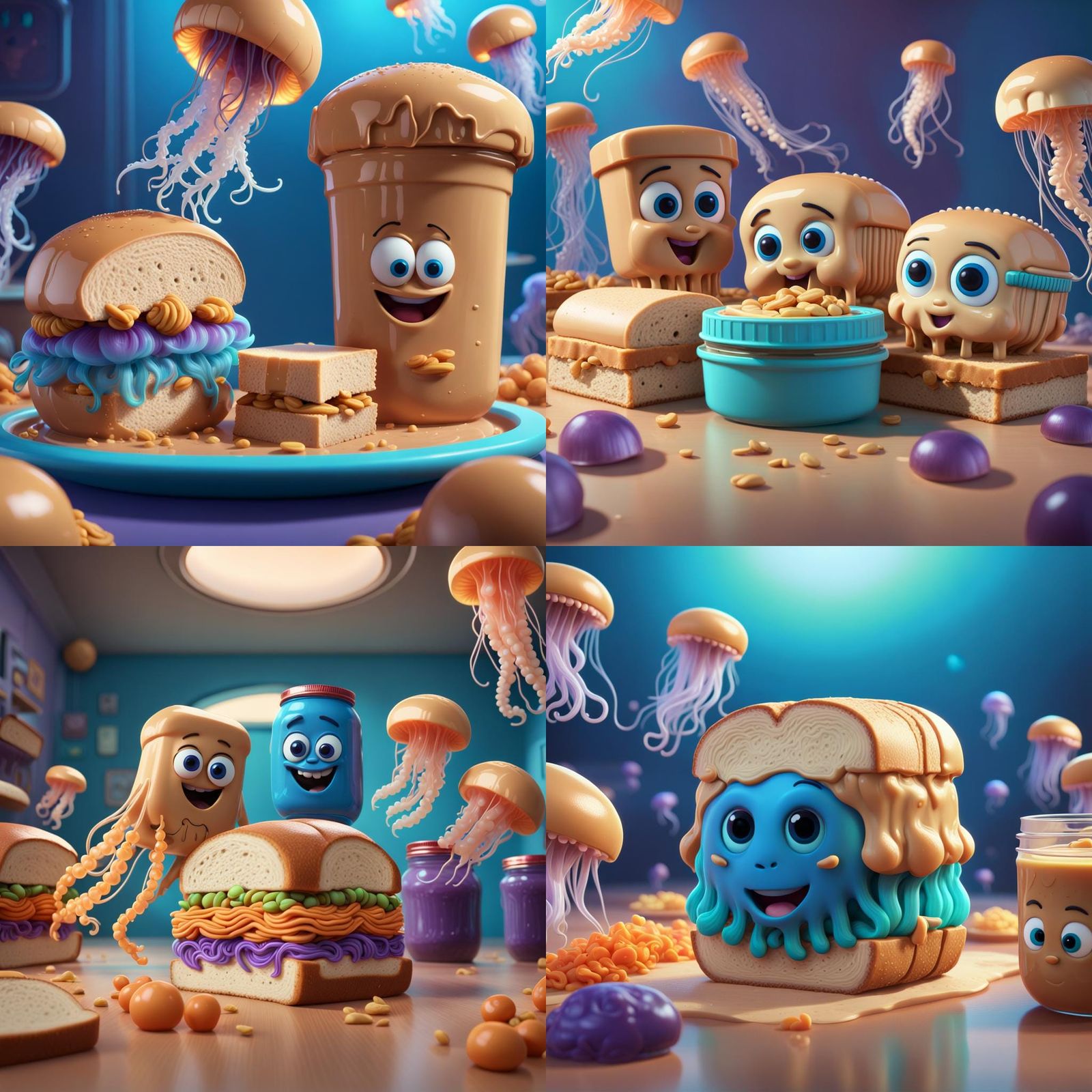 Peanut Butter and Jellyfish Sandwich: Pixar-Style 3D Art