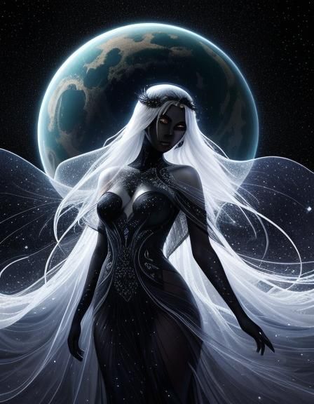 Ethereal Faceless Goddess in Ink Action Painting