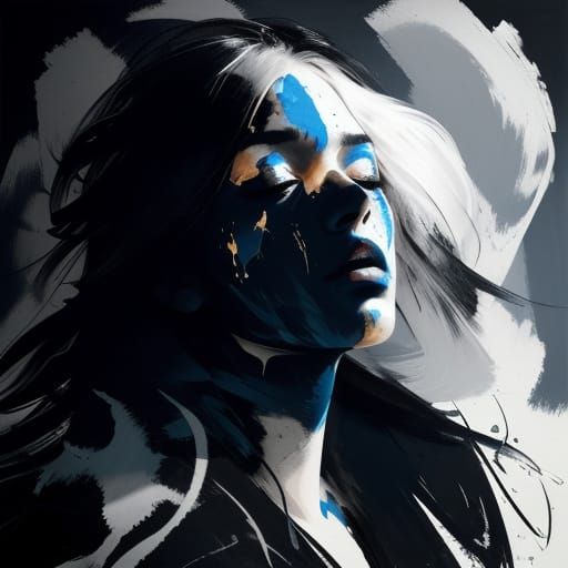 Abstract Expressionist Portrait of a Woman with Blue Lips