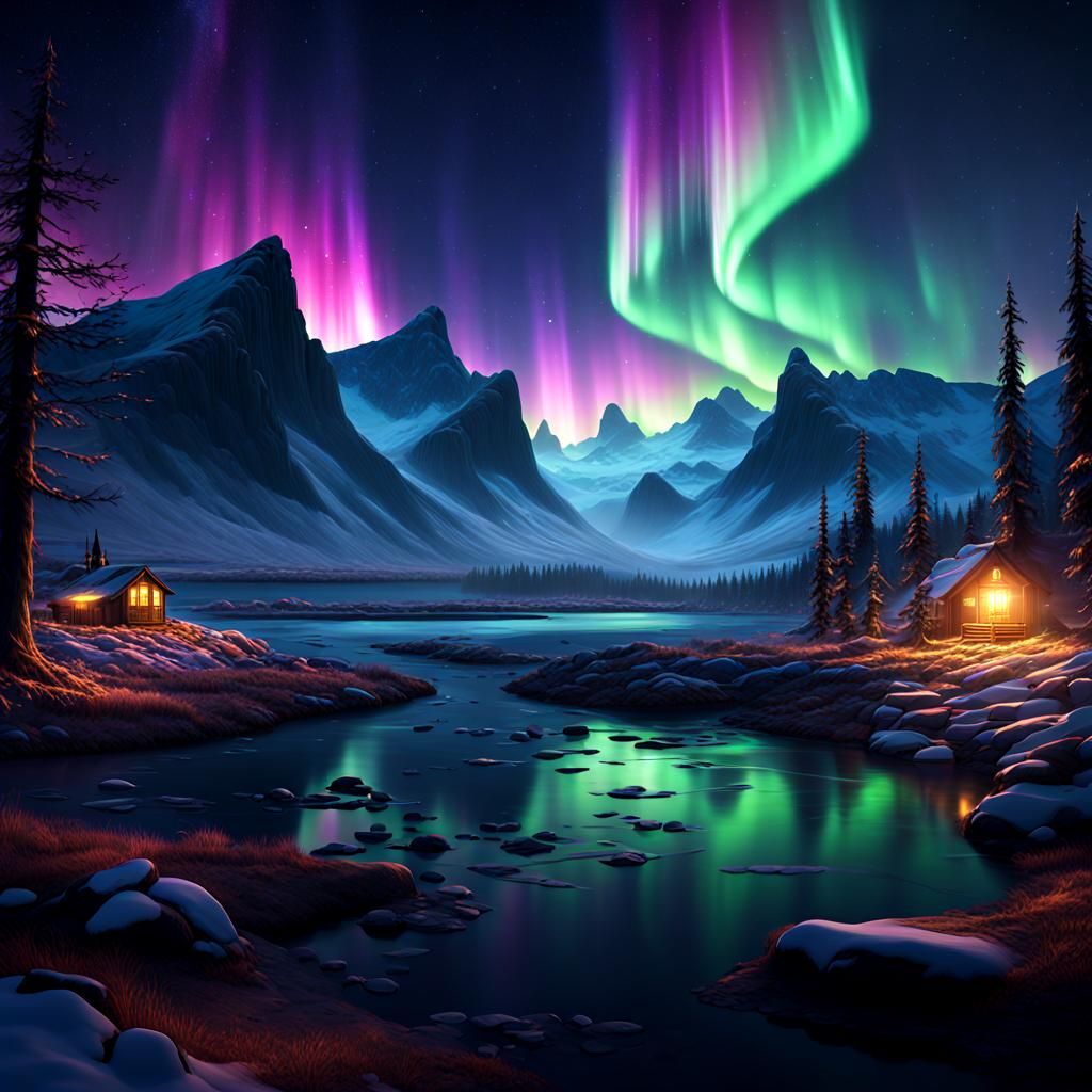 Dramatic Northern Lights Fantasy Concept Art