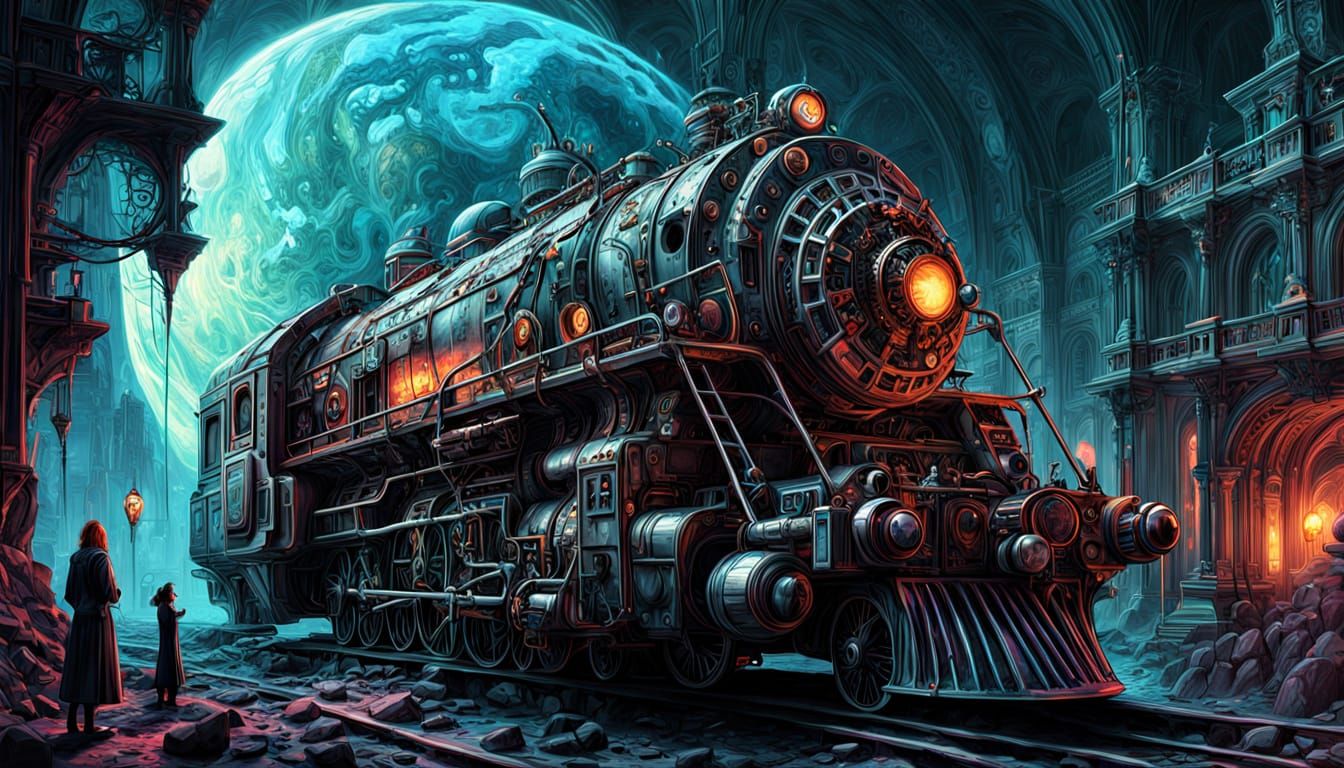 Floating Ancient Ruin with Bioluminescent Flora in Deep Spac...