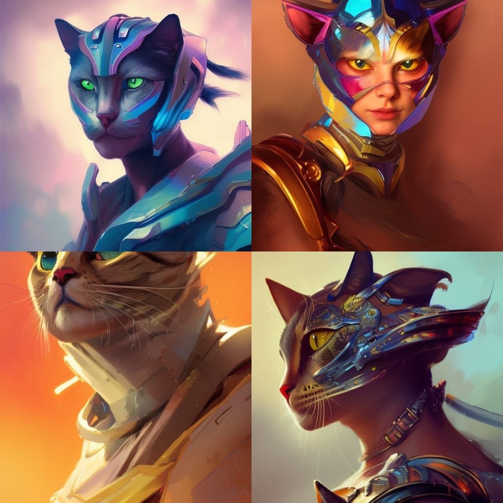 Cat in Colorful Armor Concept Art Portrait