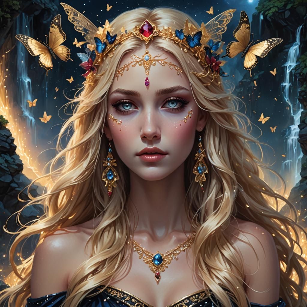 Goddess Portrait with Gemstones and Butterflies