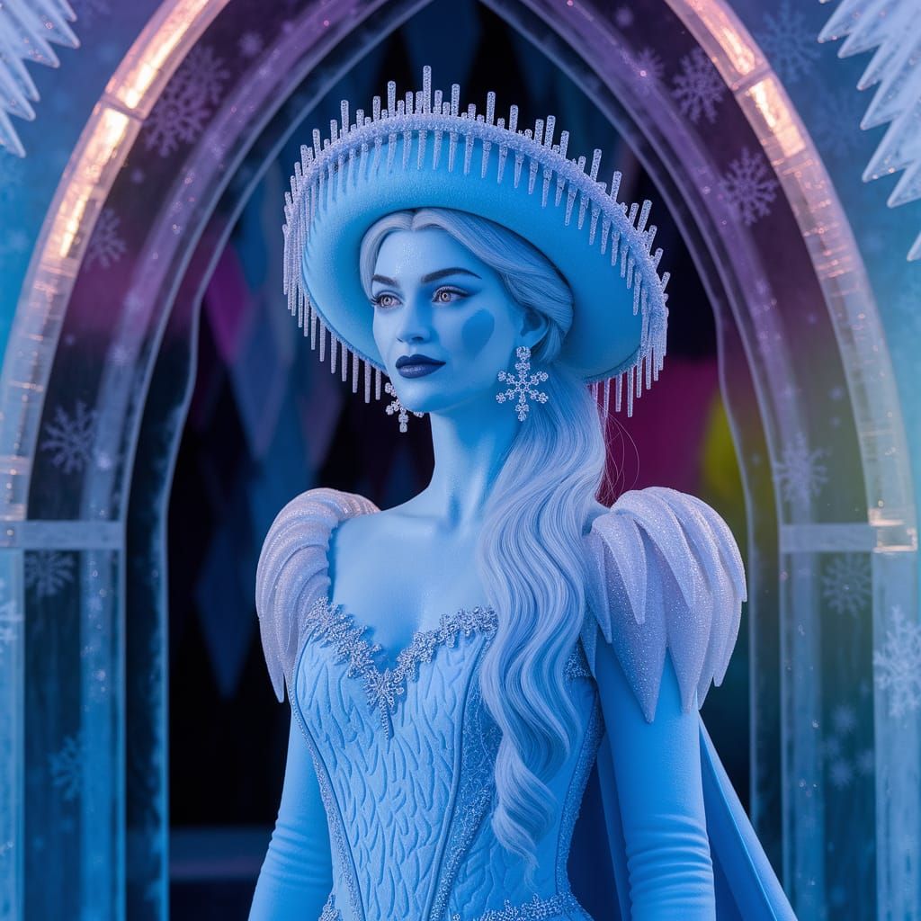 Ethereal Frost Queen in Icy Attire