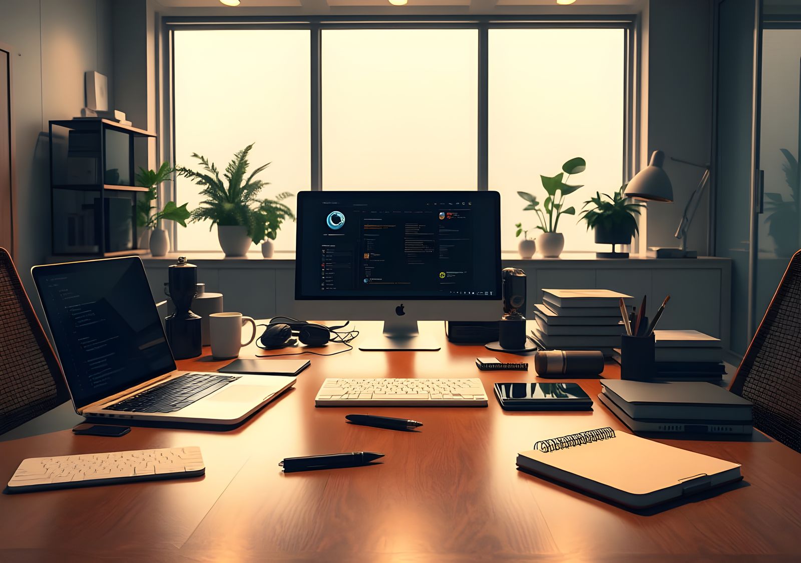 Clean Office Setup with Digital Devices, Detailed Matte Pain...