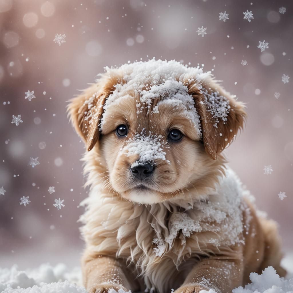 Cute Puppy in Snow, Hyper-Realistic Pet Portrait