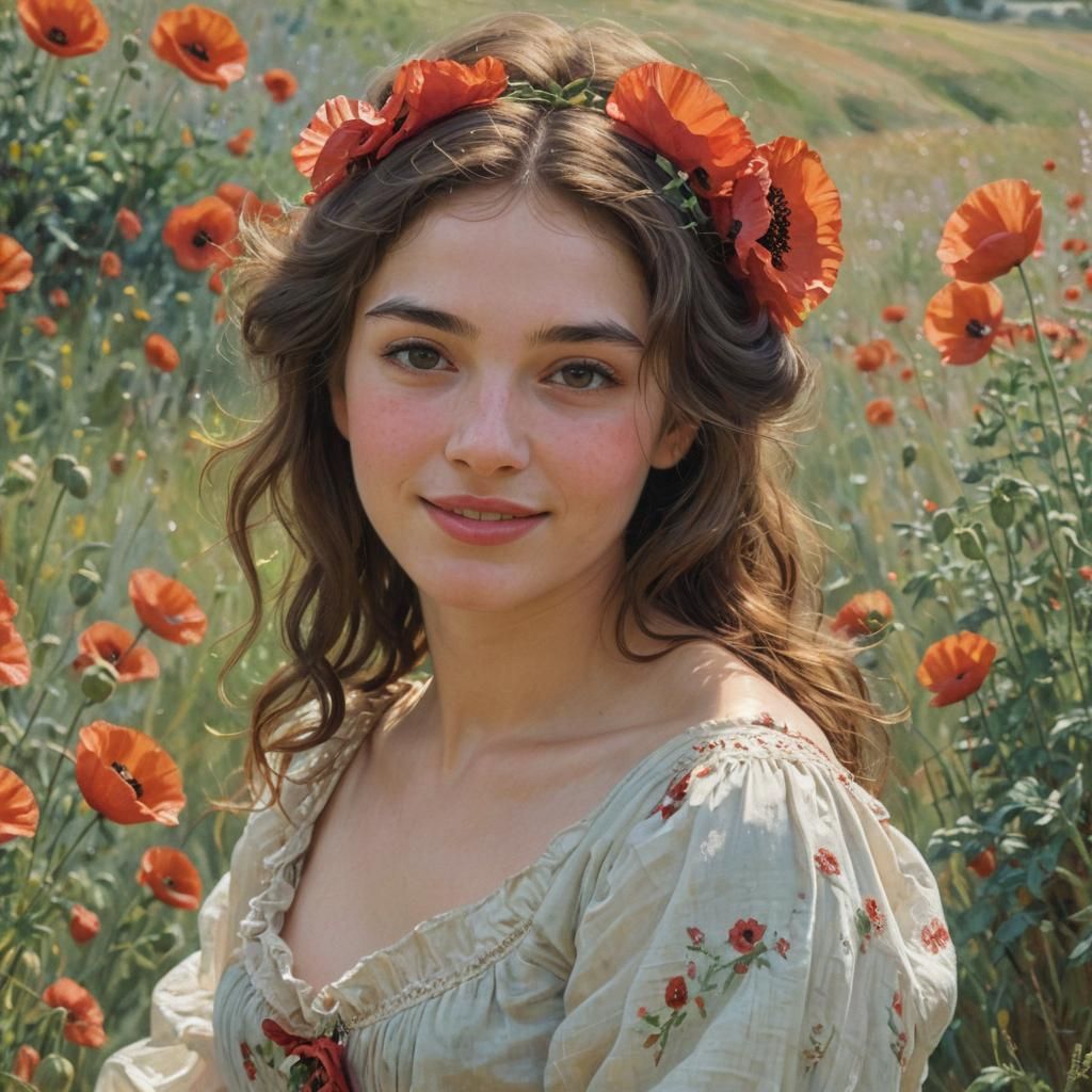 Woman with Poppies: An Impressionistic Portrait