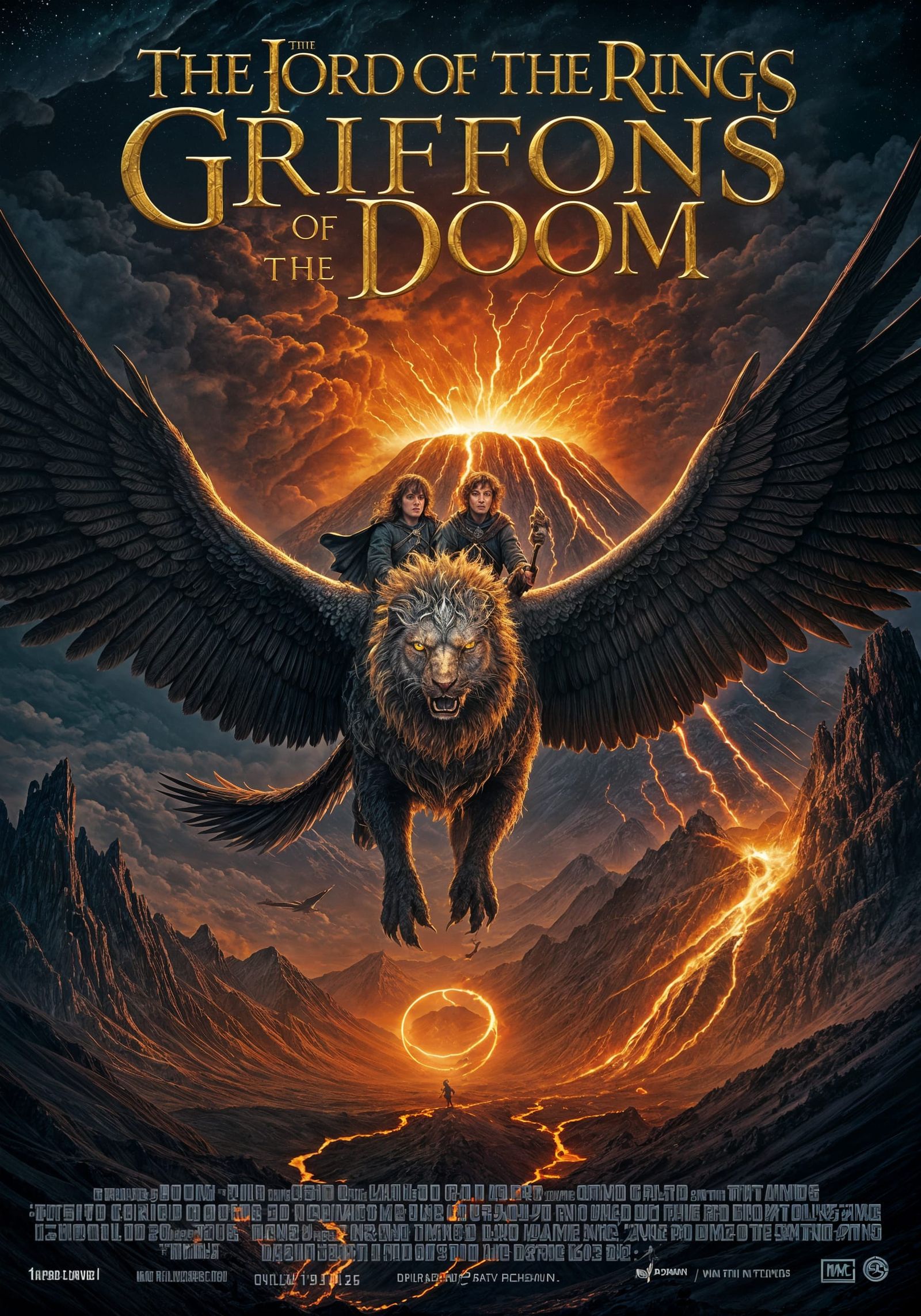 Hobbits Ride Griffons to Mount Doom: LOTR Poster