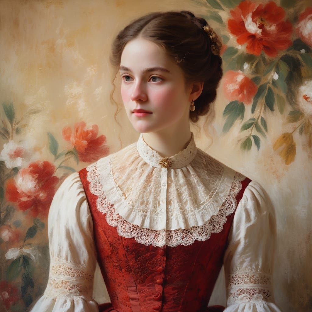 Elegant Lady in 19th Century Red Dress