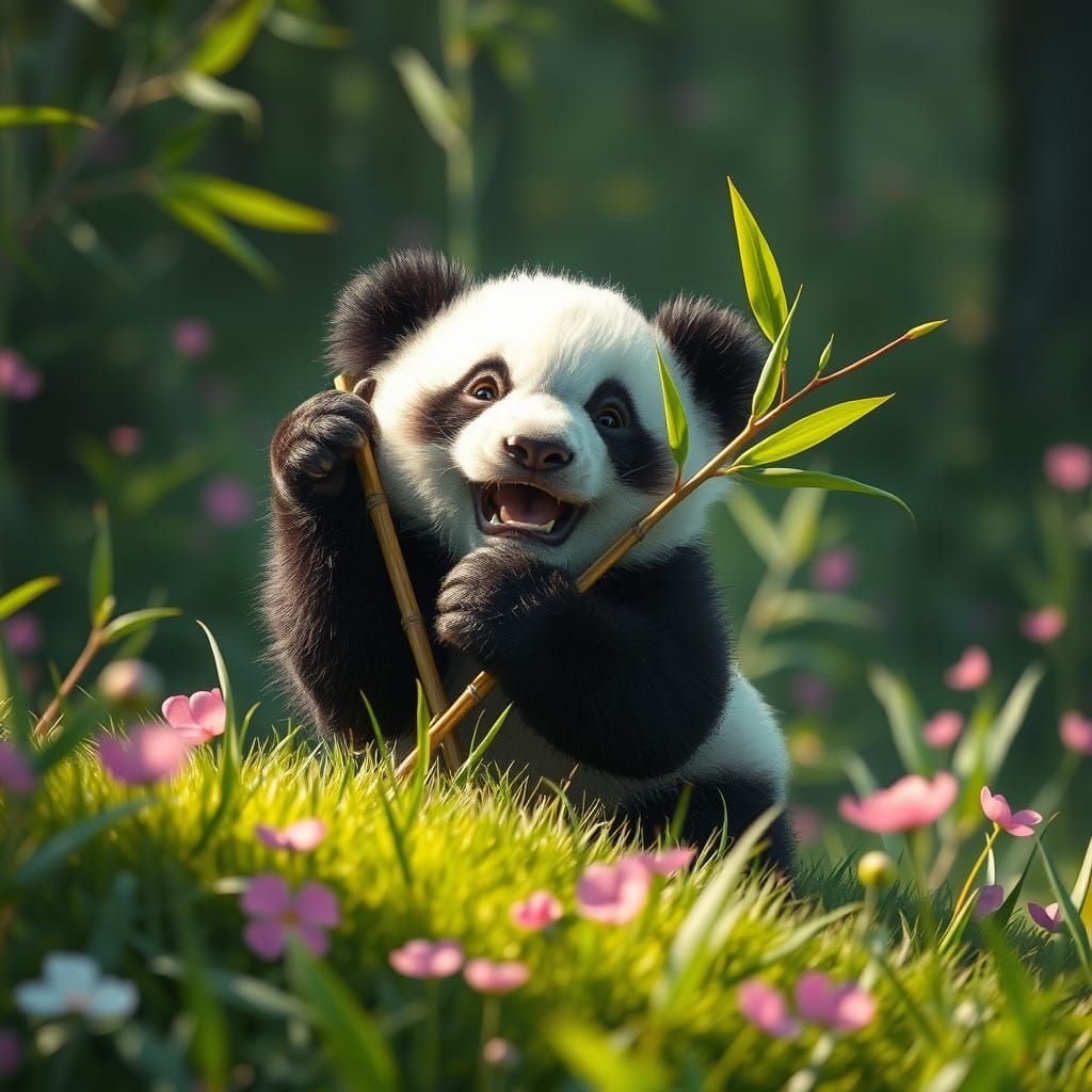 Joyful Baby Panda in Verdant Meadow