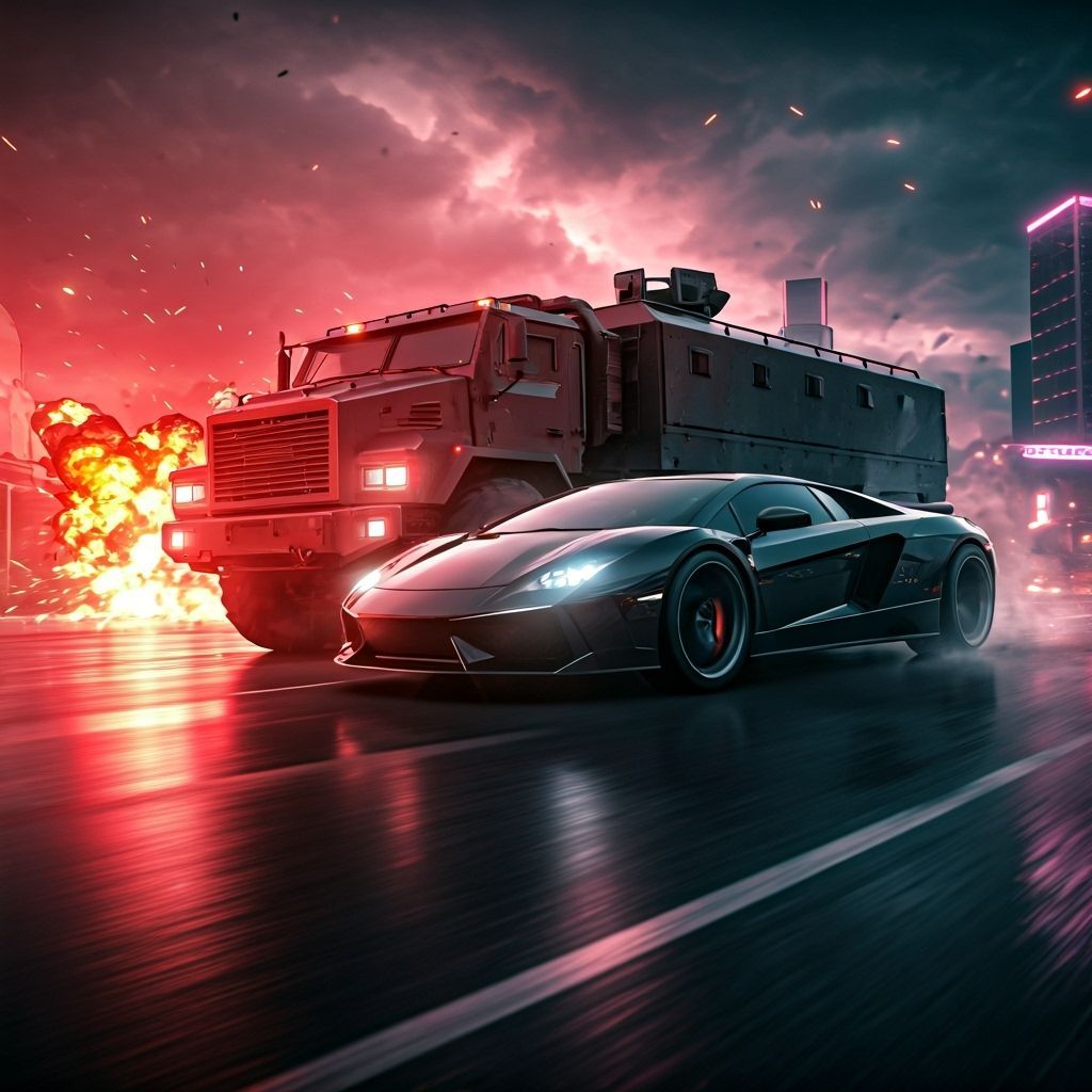 Black Supercar Drifting Through Neon City in Cinematic Style