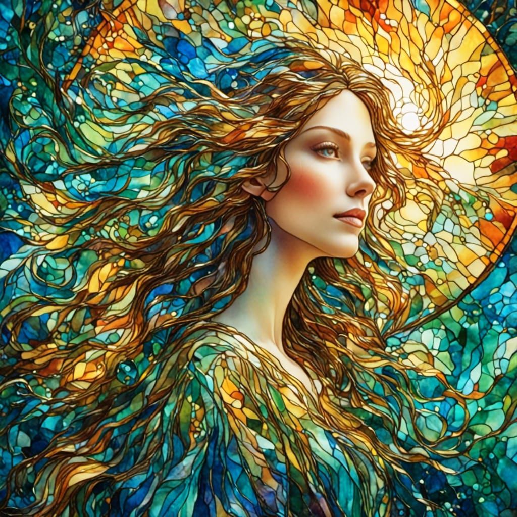 Surreal Stained Glass Portrait in Vibrant Colors