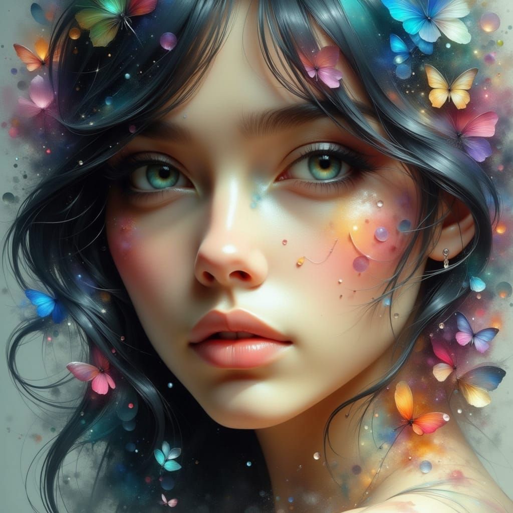 Striking Woman in Abstract Mixed Media Style